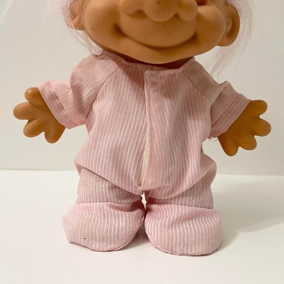 Vtg Russ Bedtime Sleepy Troll Doll Pajamas Pink Stripe Nightcap 8 Inch Tall - Picture 3 of 16